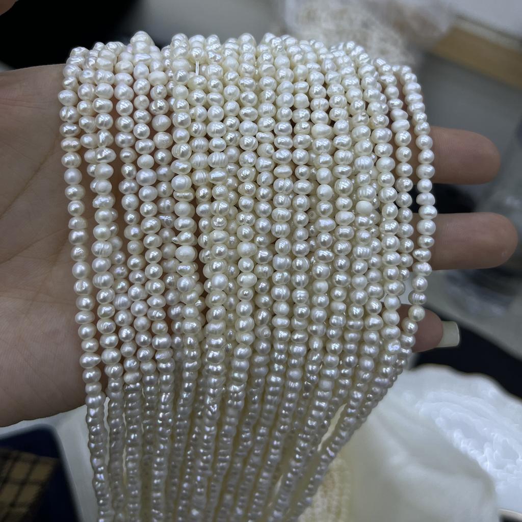 1String, White Natural Freshwater Pearls Beads for Jewelry Making DIY Crafts (Beads 3-4mm, Length 36cm)