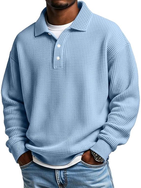 2025 Men's Retro Casual Waffle Knit Long-Sleeved Polo Shirt