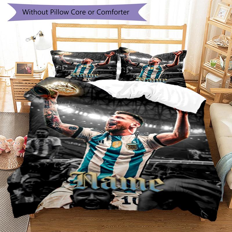 Messi World Cup Champion Personalized Name Bedding Set,Smooth Bed Linen for Bedroom Decor,Perfect Souvenir Gift for Soccer Lovers,Microfiber Duvet Cov