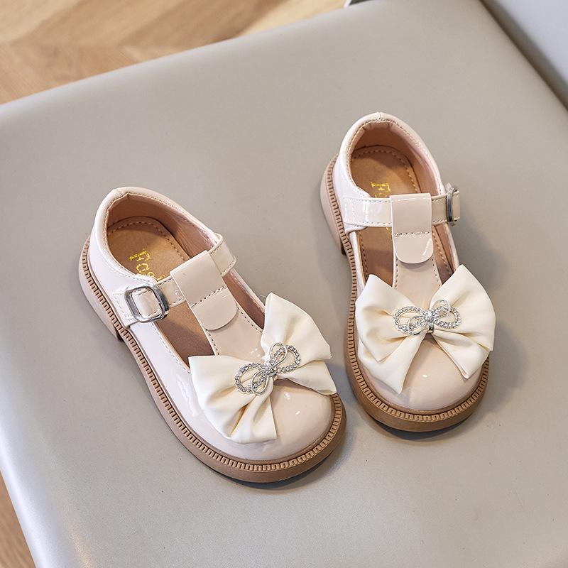 Girls Loafers Children Fashion Leather Shoes T-Strap Cute Bow Round-toe Hook & Loop Kids Casual Shoes Drop Shipping Korean Style