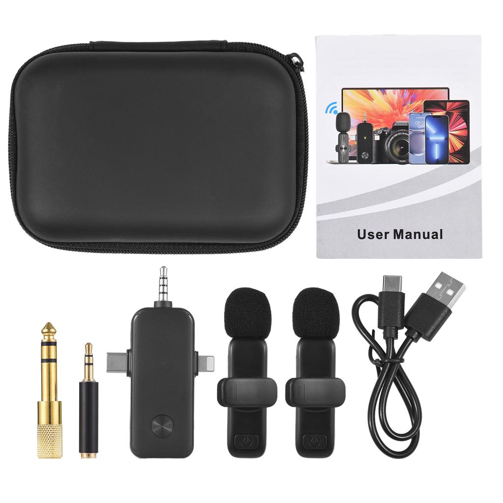 Vezeték nélküli csíptetős mikrofonrendszer Dupla mikrofon Zajcsökkentés Beépített DSP chip 2,4 GHz