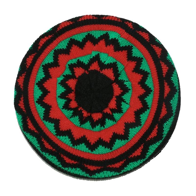 Traditional Jamaican Beret Hat Rainbow Color Knitted Pullover Reggae Hat For Women Men Everyday Wear Comfortable