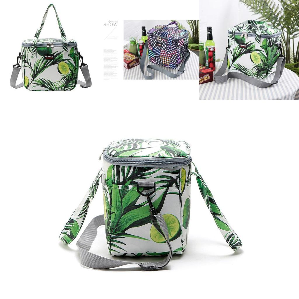 Elegant Green Leaf Pattern Oxford Lunch Bag Perfect For Travel And Picnics