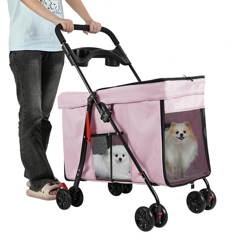 Pet Travel Stroller for Small Medium Dogs 360° Wheels Foldable Design 5 Ventilation Windows Removable Tray Outdoor Dog Cart