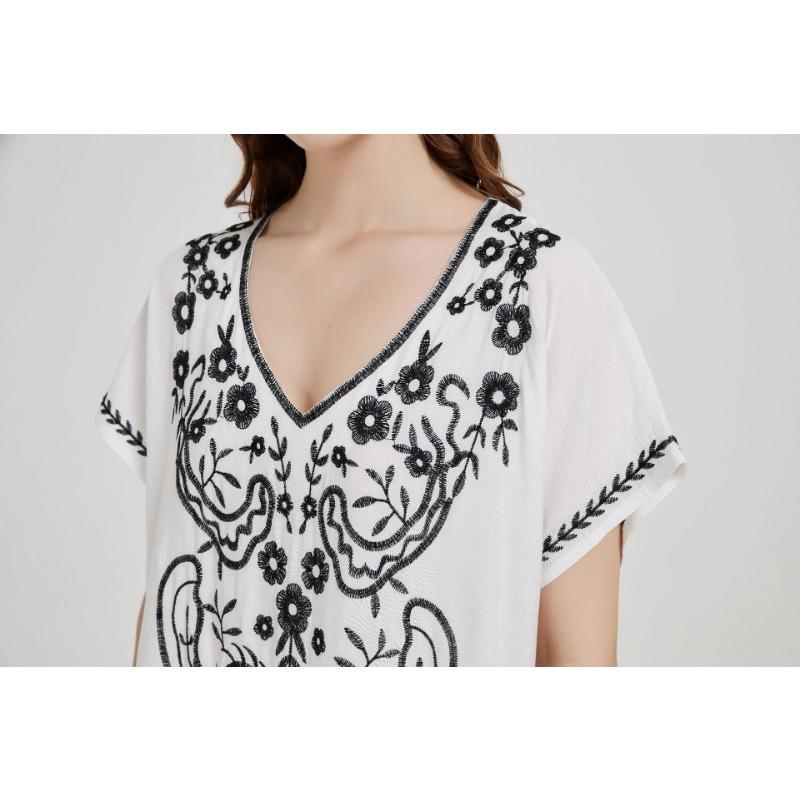 Women's Fashion Summer Spring Flower Pattern Print 1/2 Sleeves V-Neck Loose Waistline Casual Dresses