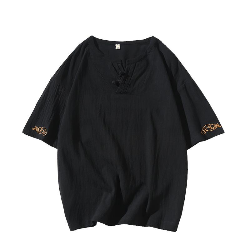 Men's Imitation Cotton Linen Style Loose Short Sleeve T-shirt Solid Shirts Casual Top Tee Shirt