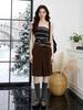 Retro Brown Velvet A-line Skirt with Slit - Youthful Spring Style