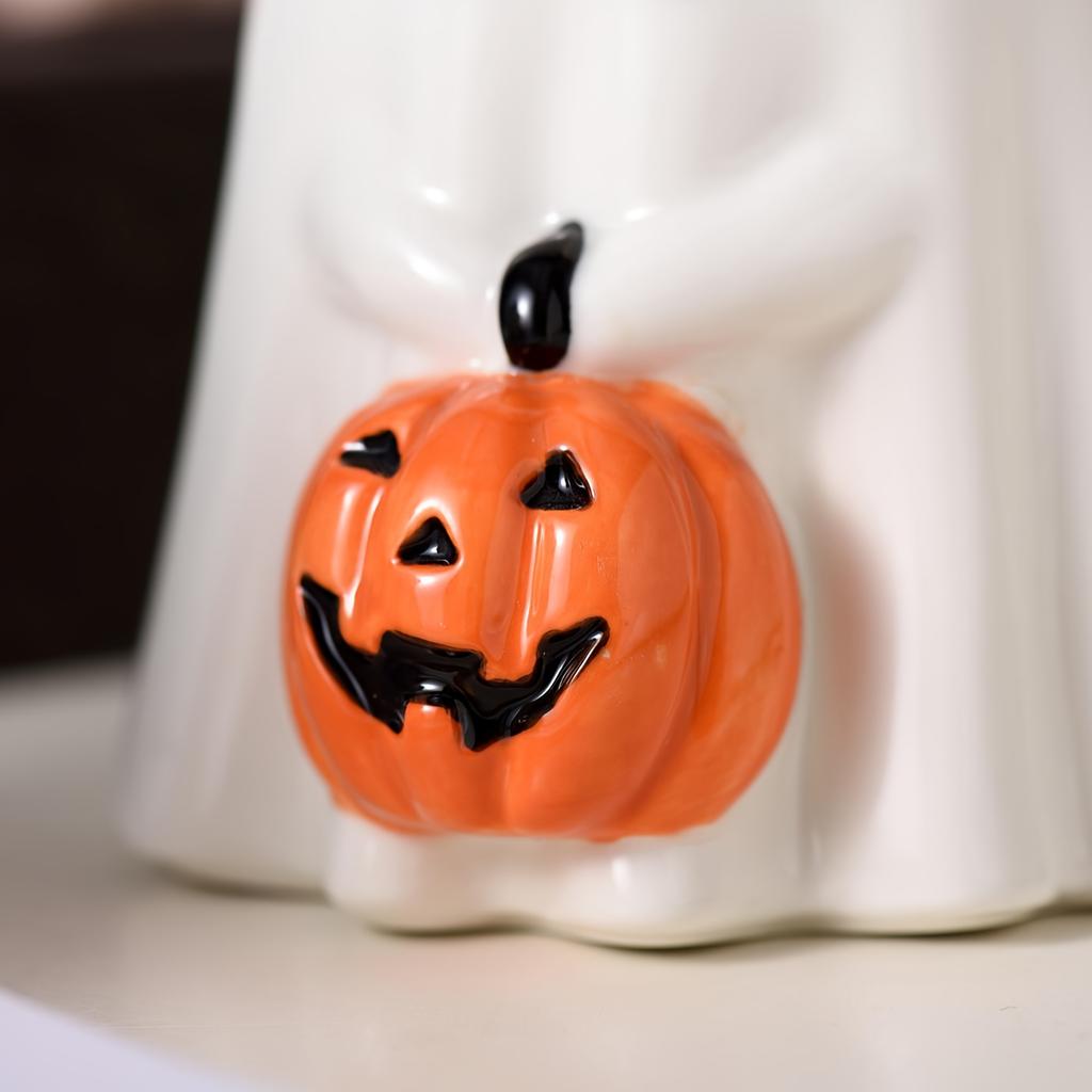 1ks 450ml/15oz Halloweenský keramický hrnek na kávu s 3D roztomilým dýňovým designem, novinkový hrnek s duchem s rozkošným dýňovým obličejem a kloboukem