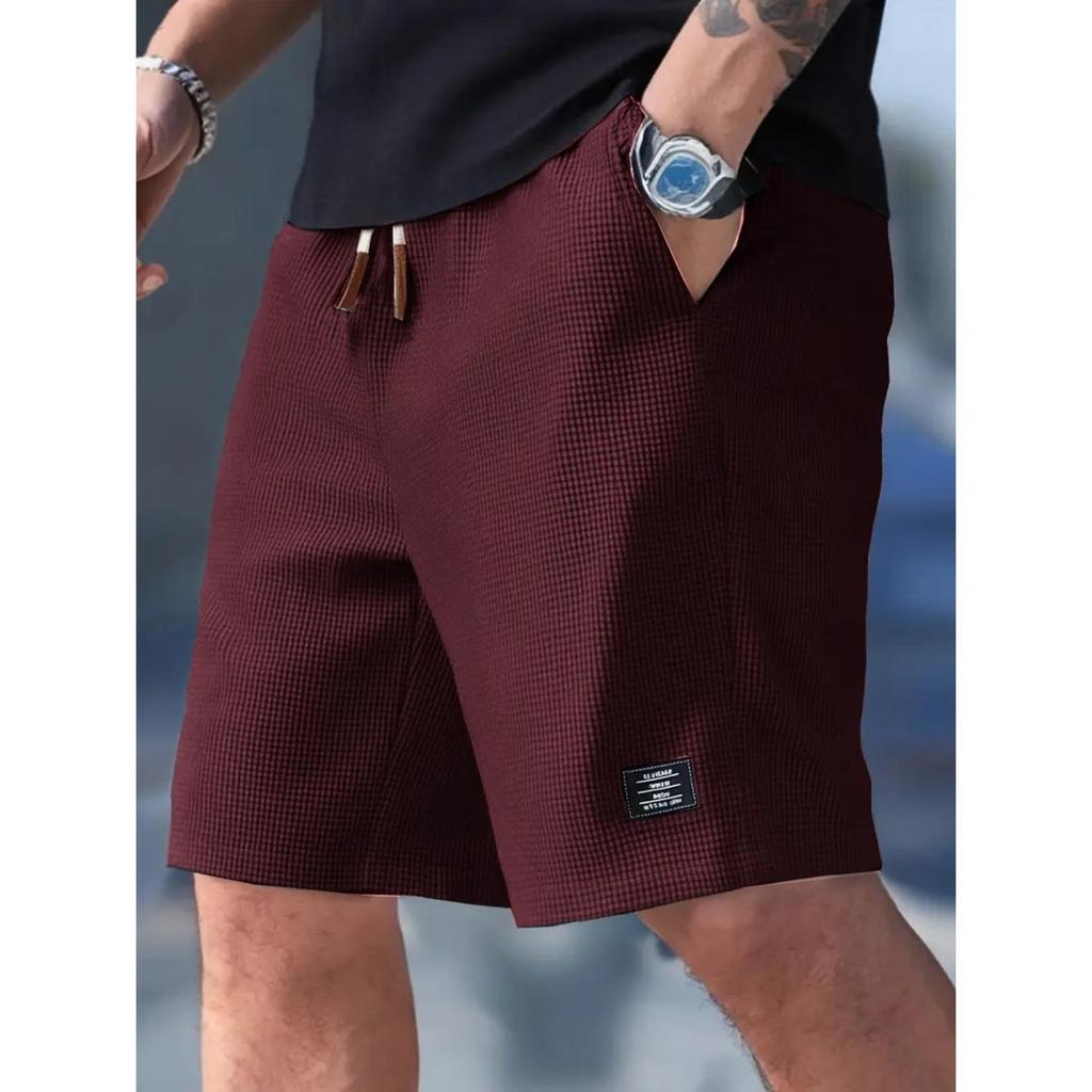 Men's Textured Casual Shorts with Drawstring Waist, Lightweight Polyester Fabric, Pockets for Casual Wear, Beach or Outdoor Activities, Daily Shorts