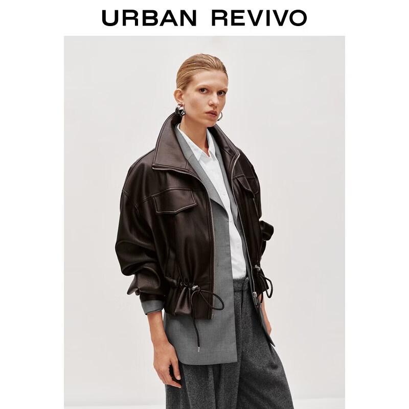 UR2026 Women s Pleated PU Drawstring Oversized Coat S