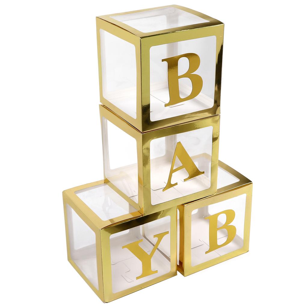 Baby Shower Balloon Box Safe Harmless Golden Transparent Pre Folded Paper Plastic Clear Baby Boxes