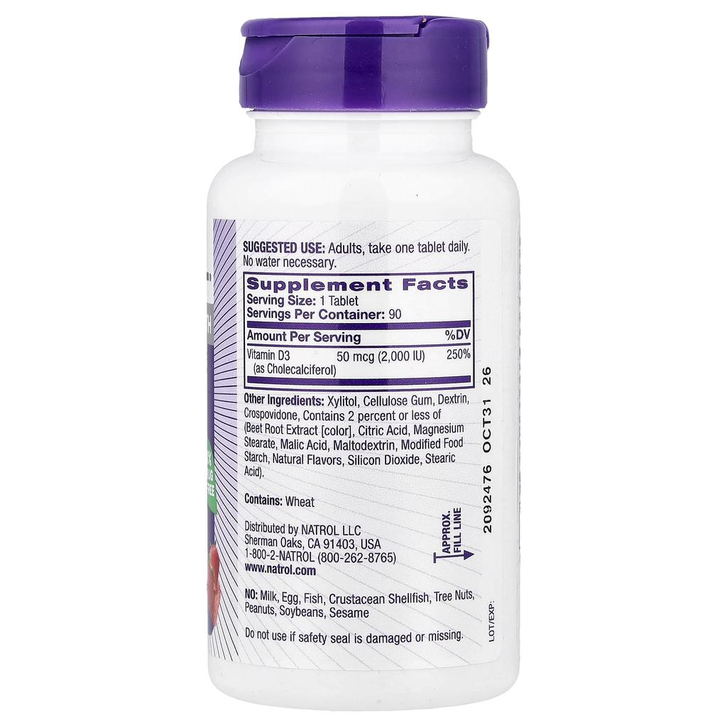 Vitamin D3, Erdbeere, 2.000 IE, 90 Tabletten