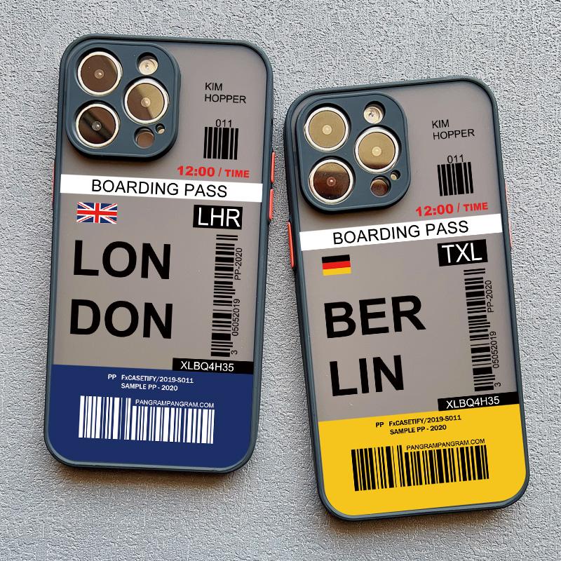 INS Fashion Design New York Seoul Tokyo Boarding Pass Ticket Phone Case for Iphone XS X XR 13 12 11 14 15 Pro Max 7 8 Plus Cover
