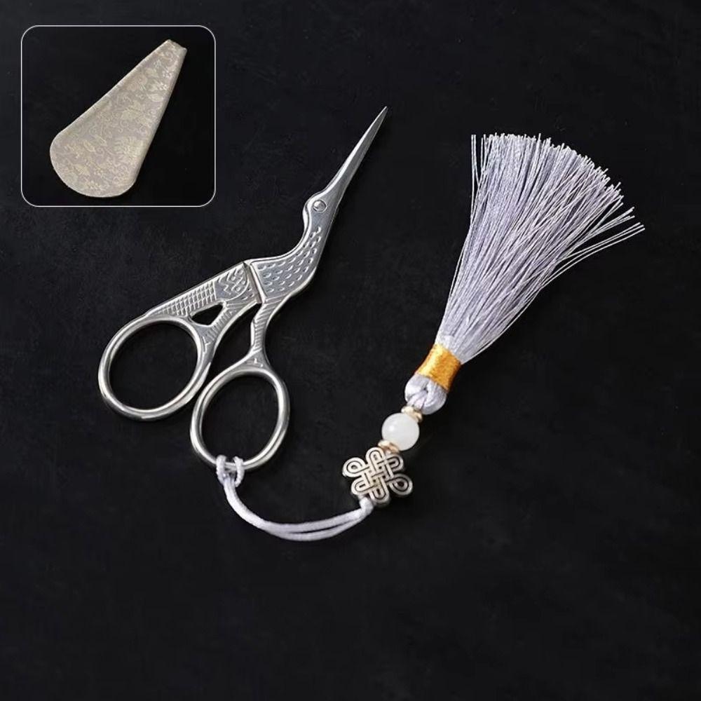 Vintage Design Tea Scissors Set Crane Shape Sharp Blades Tea Cutter with Tassel Non-Slip Handle Tea Ceremony Kit Sewing Tailor