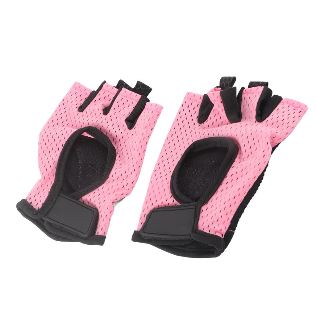 2PCS Fitness High Elastic AntiSkid Sports Half Finger Gloves for Dumbbell Aerial Yoga Training Equipment(Rose M)