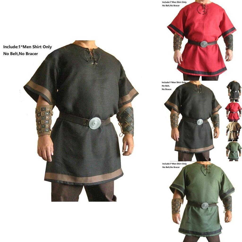 Costume Vichingo Normanno Medievale Maglietta a Maniche Corte per Feste di Halloween