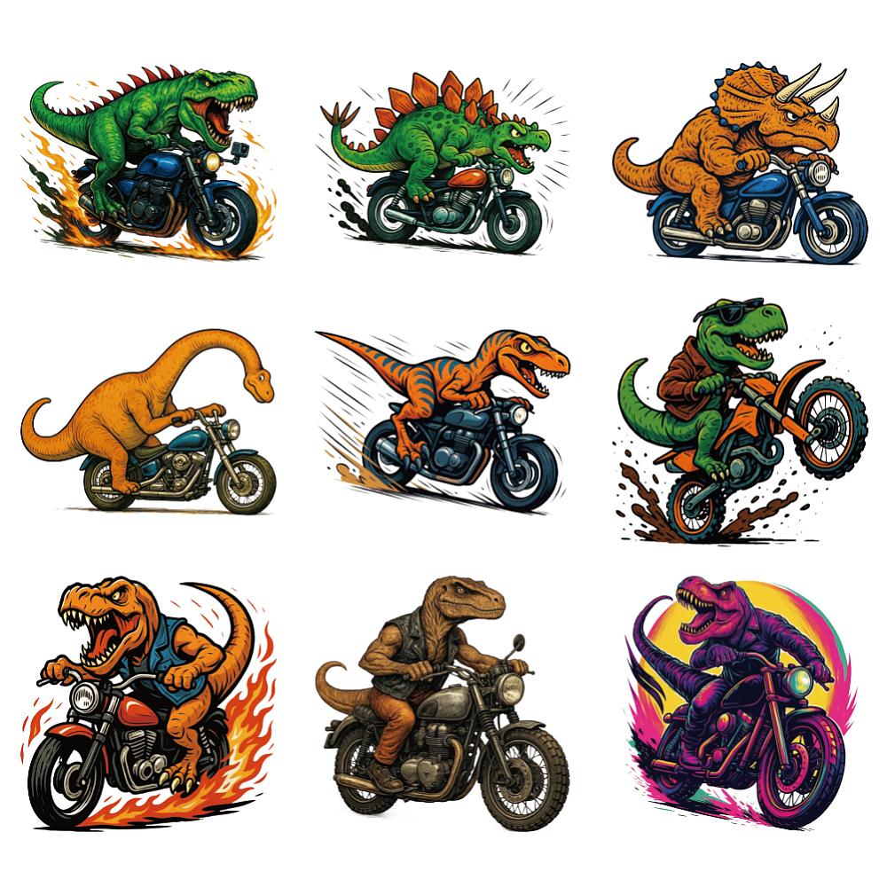 9Pcs 9 Styles Plastic Heat Transfer Film Logo Stickers Set for DIY T-Shirt Dinosaur 167~230x211~230mm 1pc/style