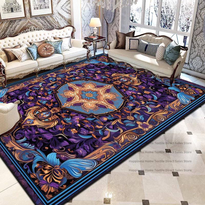 Persian Retro Geometric Living Room Luxury Carpet Decoration Bedroom Non-slip Washable Floral Mat Soft Fluffy Office Area Rug