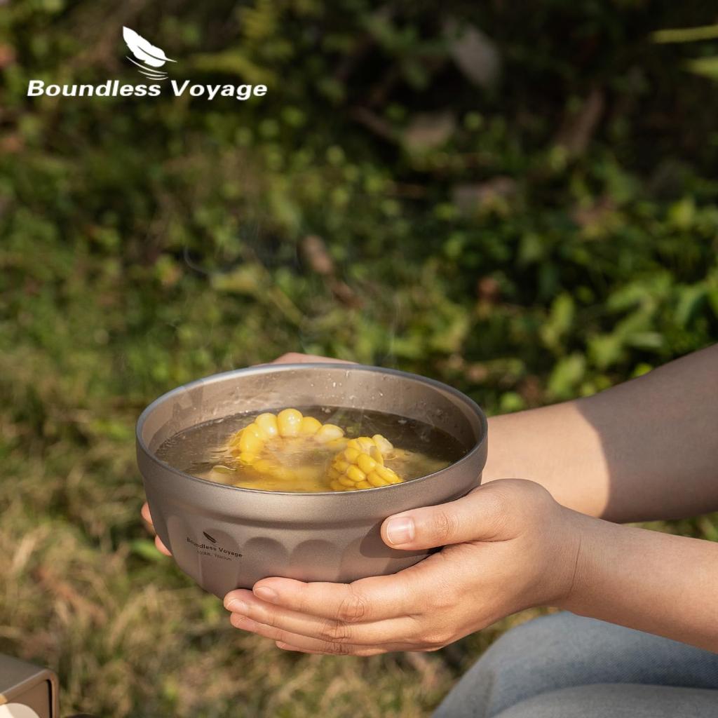 Boundless Voyage Titanium Rice Suitable for Rice Rice Soup and Solo Titanium Tableware for Outdoor and Includes Storage Bag Ti1169T Bowl,