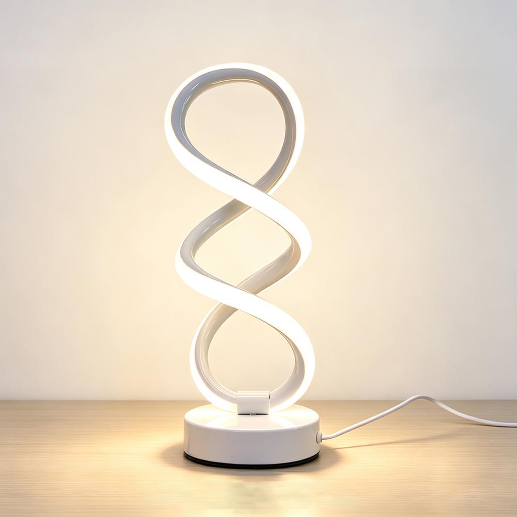 1pc Modern Spiral LED Bedside Table Lamp, 3‑Color Dimmable Ambient Night Light, Desktop Decor Ornament, Holiday Gift Choice