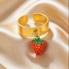 Modischer Frucht-Erdbeer-Anhänger Offener Ring für Damen Edelstahl 6mm Breit Grober Ring Schicker Kreativer Finger Schmuck Geschenke