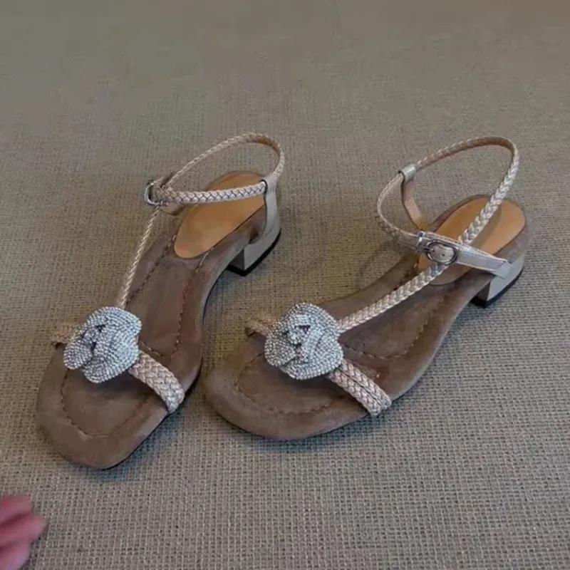 Fashion Women Heeled Sandals Mid Heels Summer Designer Shoes 2025 Elegant Slippers Fashion Slides Pumps Chunky Dress Sandalias De Mujer