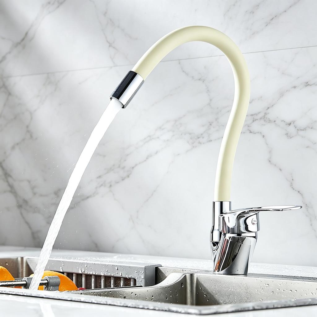 360 ° Rotatable Kitchen Faucet, Brushed High-Quality Hose, High-End White and Black Household Cleaning Sink Rust Proof Faucet