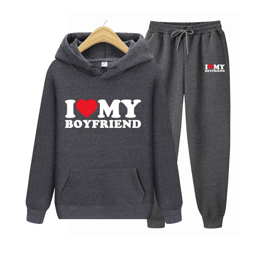I Love My Boyfriend Herrenanzug Hoodie Zweiteiliges Set Kapuzenpullover Damen Hoodie Herbst Herren Hoodie + Hosen Sets