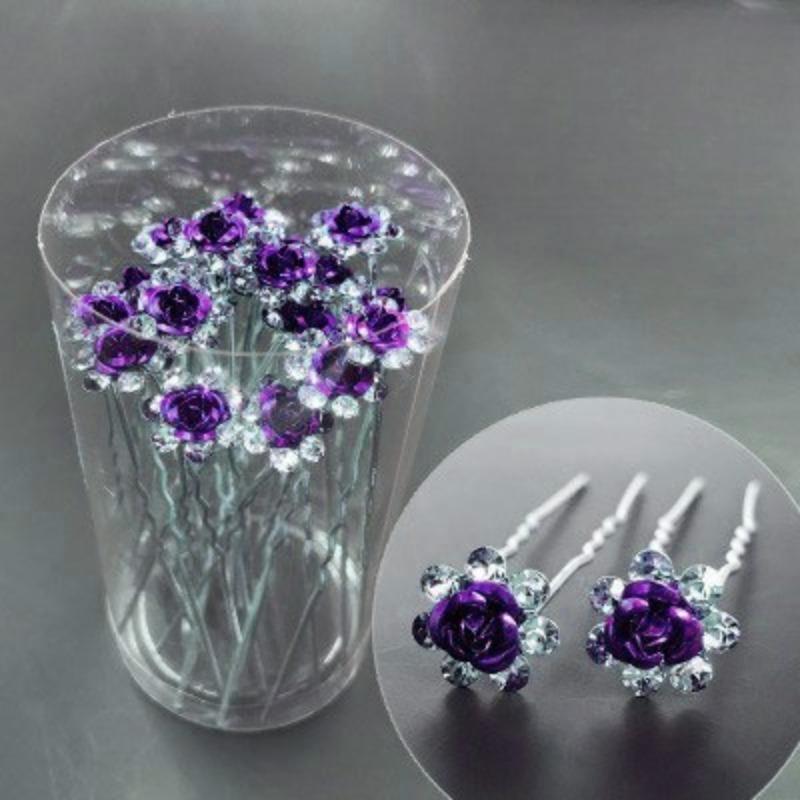 20Pcs/set Women U-shaped Hair Fork Pin Crystal  Rose Flower Hair Clips Rhinestone Hair Stick Wedding Bridal Jewelry Headwear Gift
