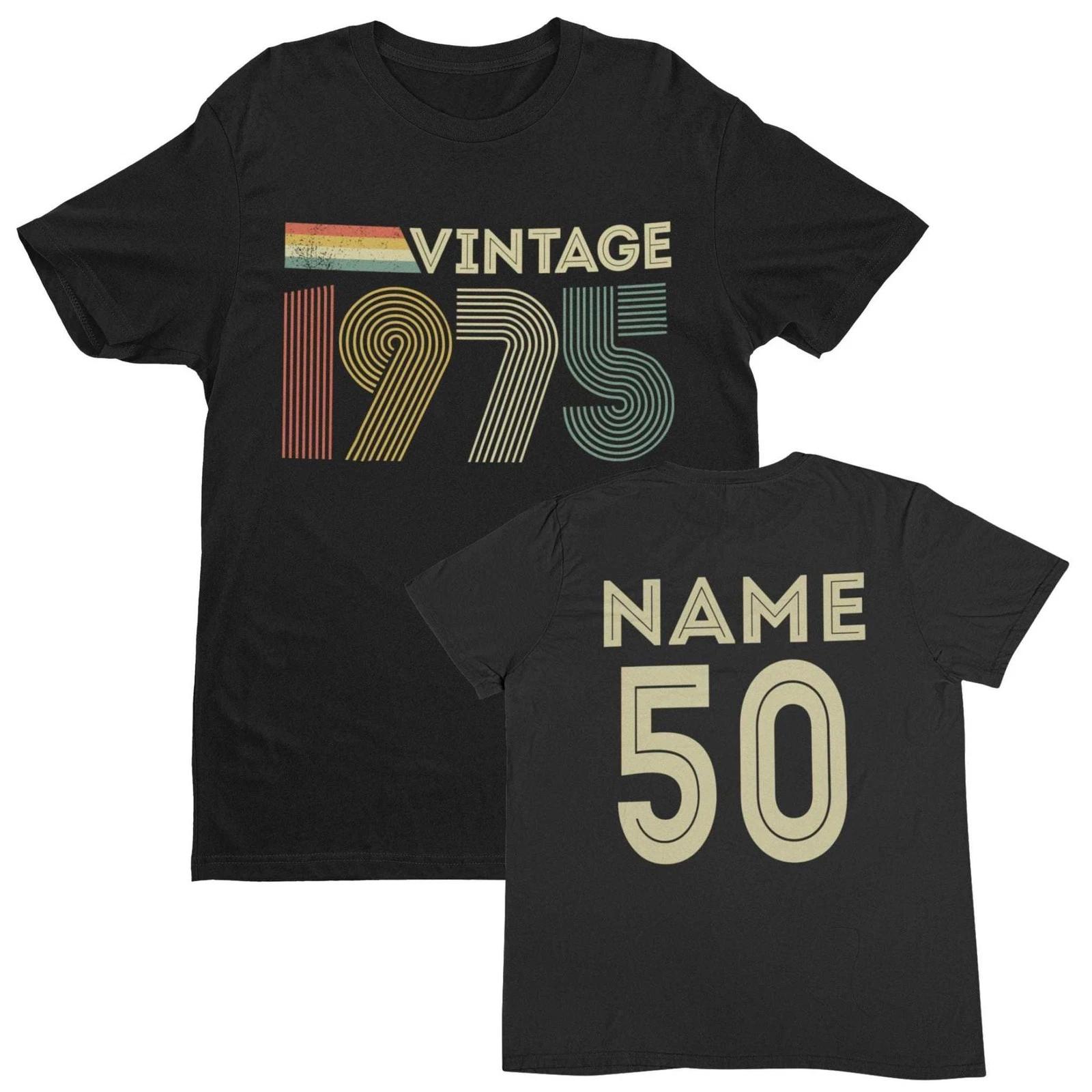 Vintage 1975 Personalised 50th Birthday T-Shirt for 2025, Custom Name Gift Idea 2XL