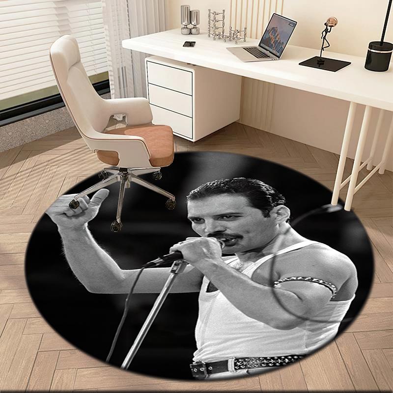 1pc Freddie Mercury Retro Poster Round Carpet Painted Printed Circular Carpet, Home Door Mat, Outdoor Travel Protection Carpet