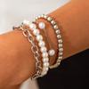 ins style multi-layer chain bracelet hand jewelry, imitation pearl beaded stacked bracelet set women