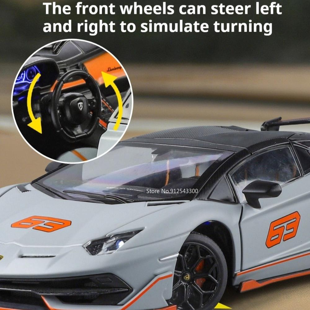 1:24 SVJ63 SCV12 Super Car Model Toy Exquisite Interior Metal Body Rubber Tires Vehicles Models Miniature Toys Collectible Item