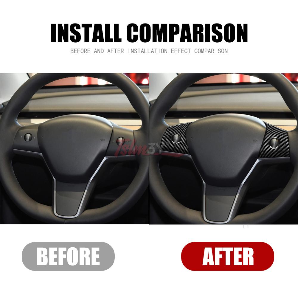For Tesla Model 3 Y 2017-2025 Car Steering Wheel Panel Cover Trim Stickers Frame ABS Carbon Fiber Modification Accessories