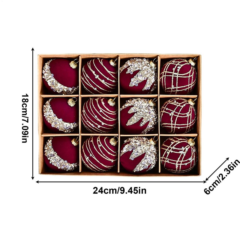 

12Pcs Velvet Christmas Balls Bulk Retro Flocked Christmas Tree Ball Ornaments Plastic Balls Xmas Decorative Hanging Ornaments Others