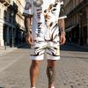 Herren 2-teiliges Trainingsanzug-Set Lässiges Kurzarm Rundhals Oberteil mit Löwendruck und passender Hose Streetwear Sommer Outfit