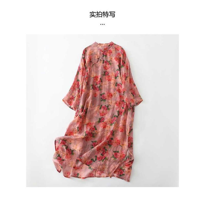Personalized Diagonal Plate Button Printed Split Modified Dresses