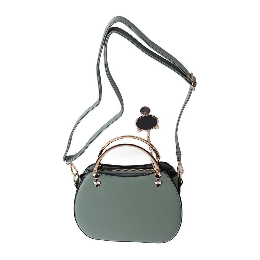 Woman Fashion Shell Handle Bag with Adjustable Straps PU Leather Shoulder Bag Adorable Cat Pendant Decorations Green PU
