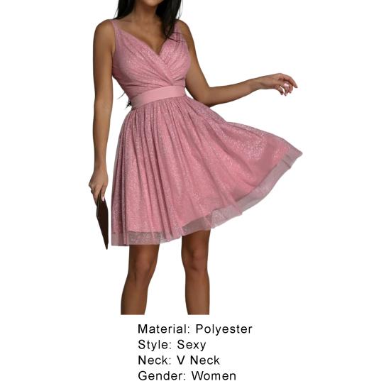 Lady Petticoats Übergröße Bankettkleid Mesh Ärmellos Glänzend Großer Saum Tiefer V-Ausschnitt Sommerkleid Bühnenshow Kleidung