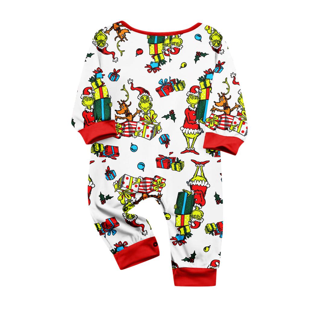 Family Matching Christmas Print Pajama Set with Round Neck Long Sleeve and Long Pants for Mom Kids