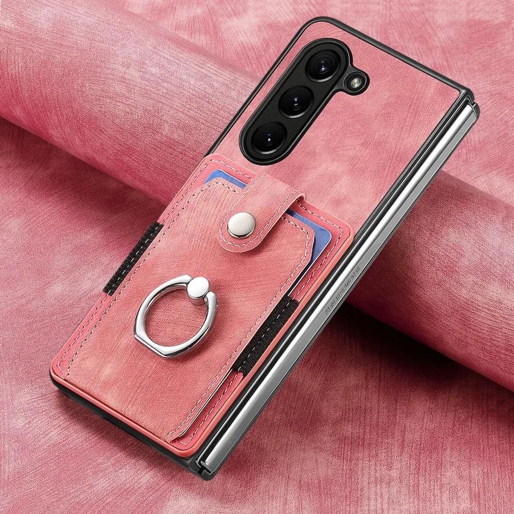 Card Slot Holder Pocket Wallet 360 Rotating Ring Phone Case For Samsung Galaxy Z Fold 6 5 Fold6 Fold5 5G PU Leather Back Cover