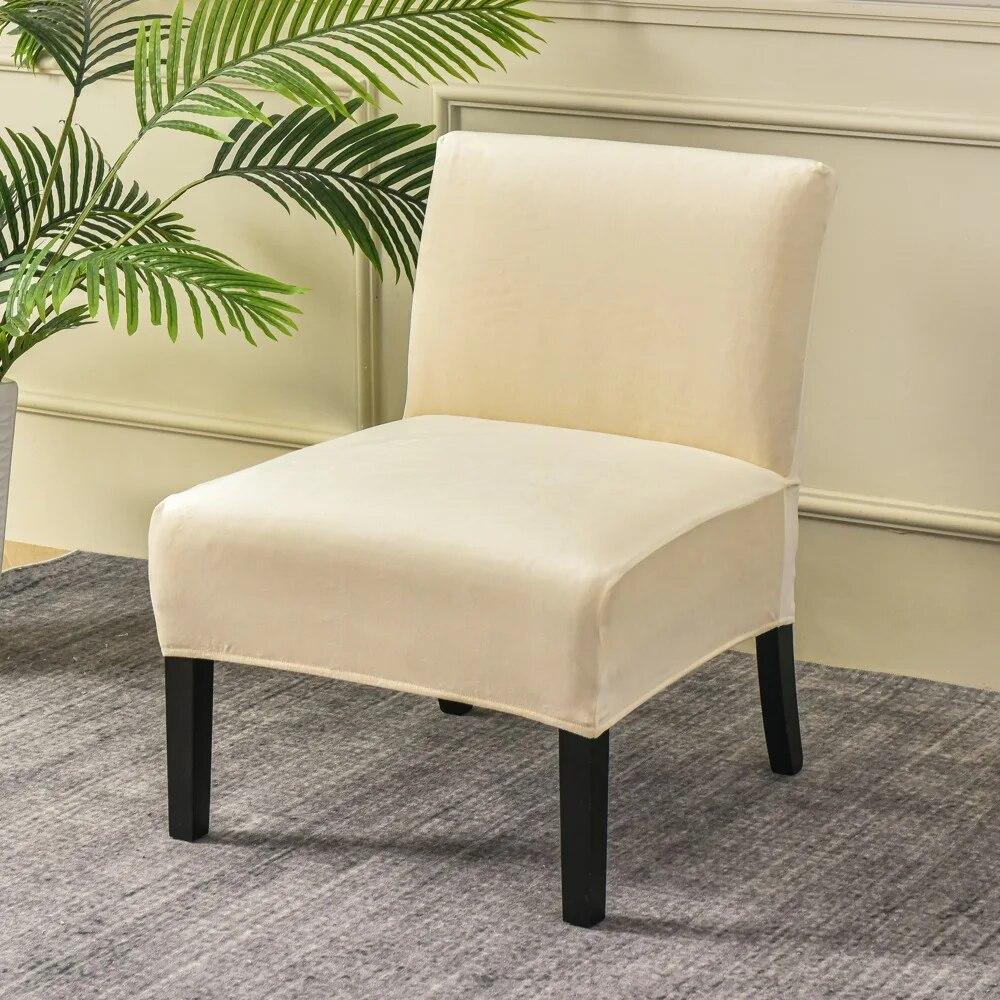 Velvet Armless Chair Cover Solid Color Sofa Stool Slipcover Nordic Accent Stretch Chair Covers Elastic Couch Protector Cover