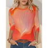 Ladies' Gradient Pink Blue Printed Long Sleeve T-shirt - Gradual Splicing Round Neck Casual Top