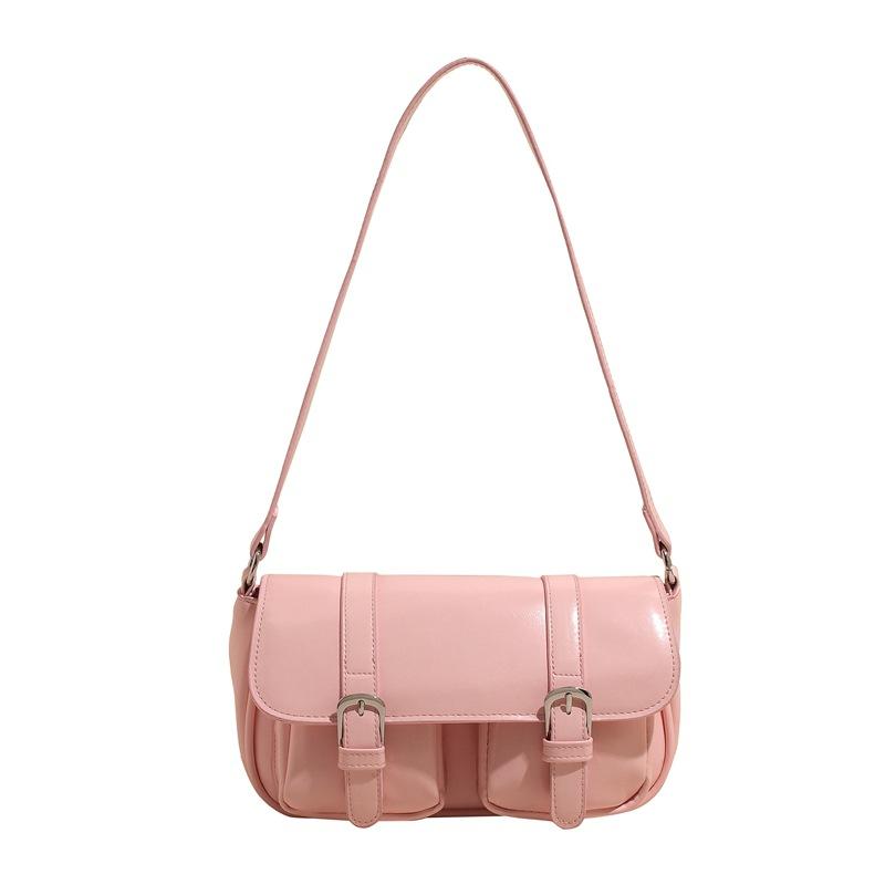 Retro simple mailman bag hand carry small square bag new trendy high-end fashion baguette bag single shoulder messenger bag