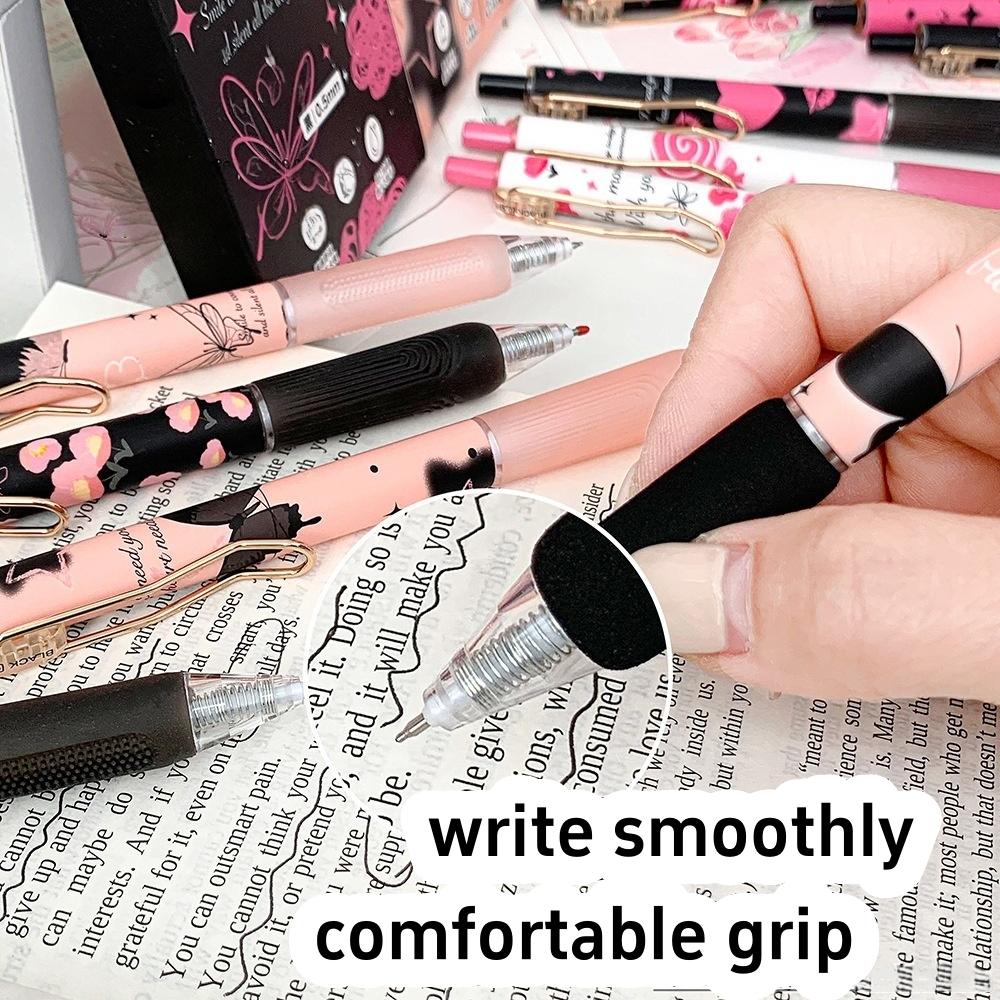 6pcs Butterfly Gel Pen Set 0.5mm Black Ink Flower Rose Sweet Ballpoint Pens for Writing Student School Supplies