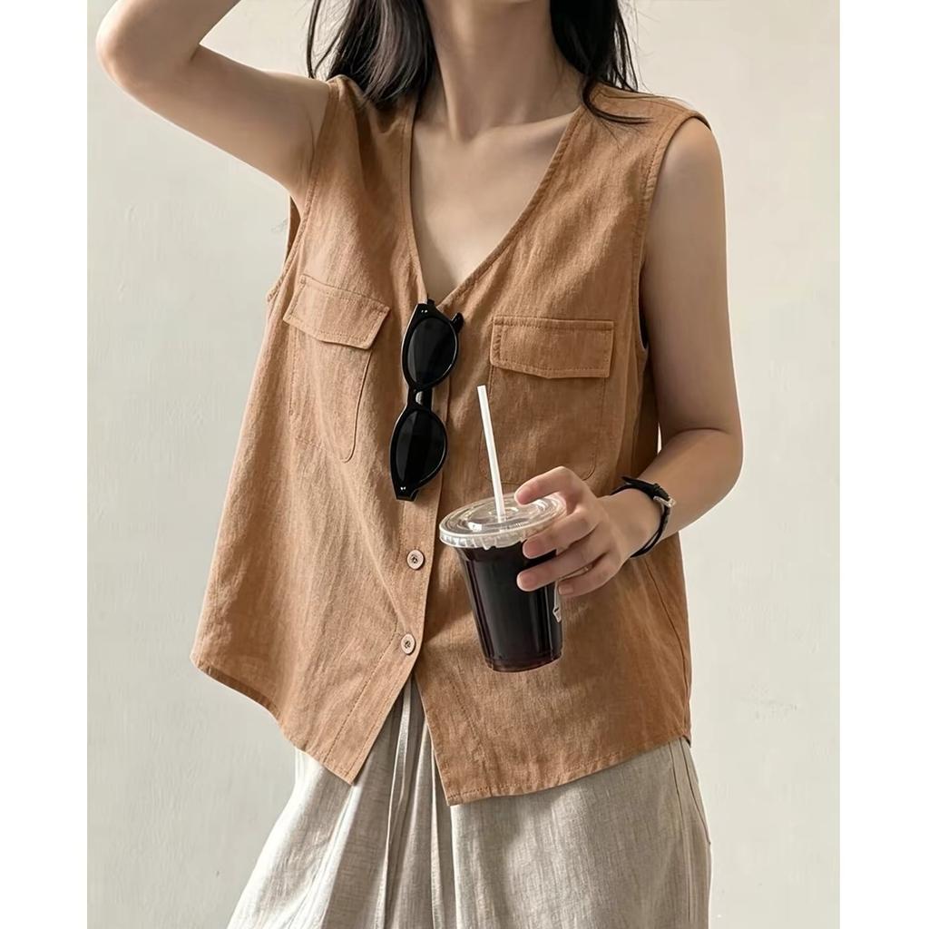 Old money style retro U-neck sleeveless vest for women in summer, super good-looking, light and thin top, thin shirt