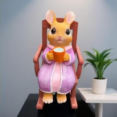 Rabbit Garden Statue Collectible Rabbit On Rocking Chair Figurines Outdoor Statues For Garden For Easter Home Housewarming Table
