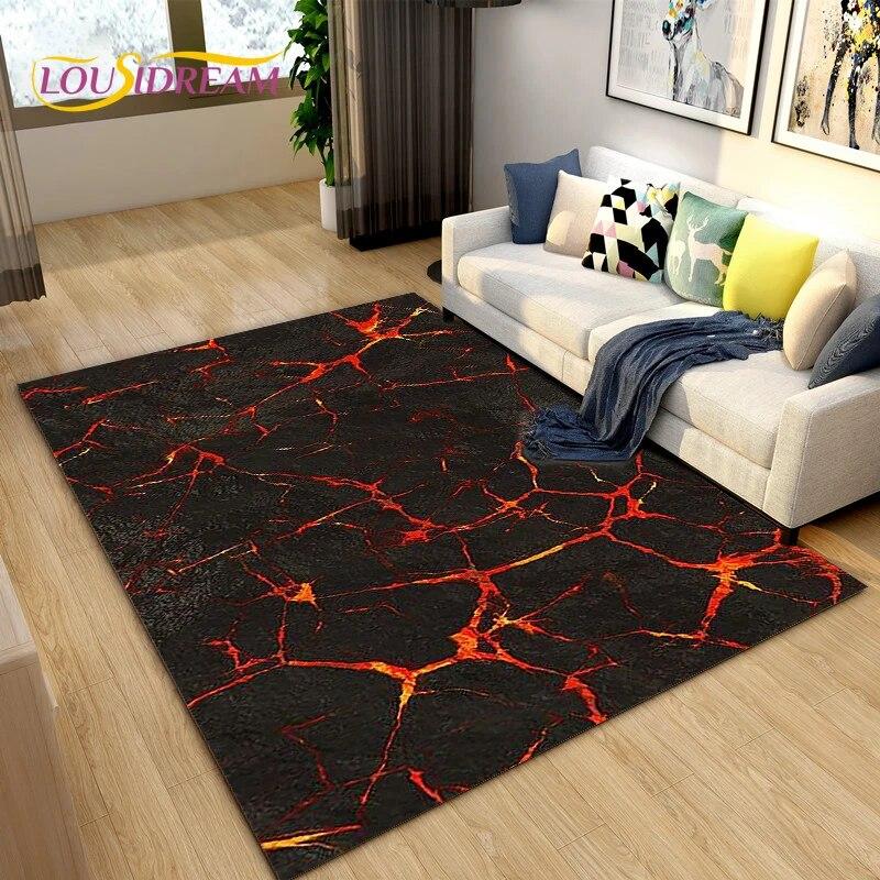 3D Charcoal Volcanic Rock Flame Stone Area Rug,Carpet Rug for Living Room Bedroom Sofa Decoration,Kitchen Non-slip Floor Mat