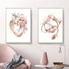 Nordic Creative Human Organs Heart Pink Flower Canvas Print Poster Wall Art Decorative Painting Medical Education Mural Posters