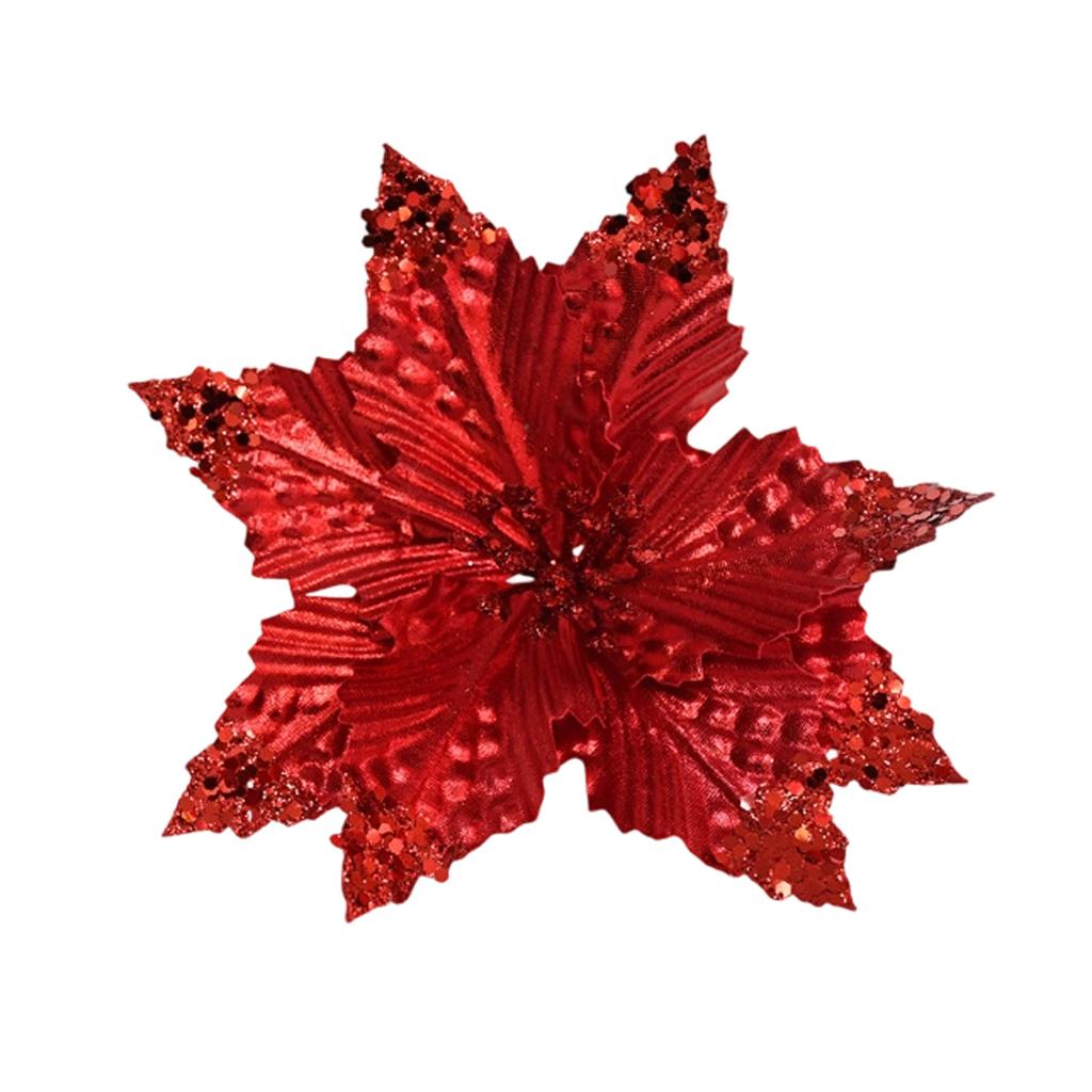 Artificial Christmas Flowers with Glitter for Tree Decoration and DIY Arrangements